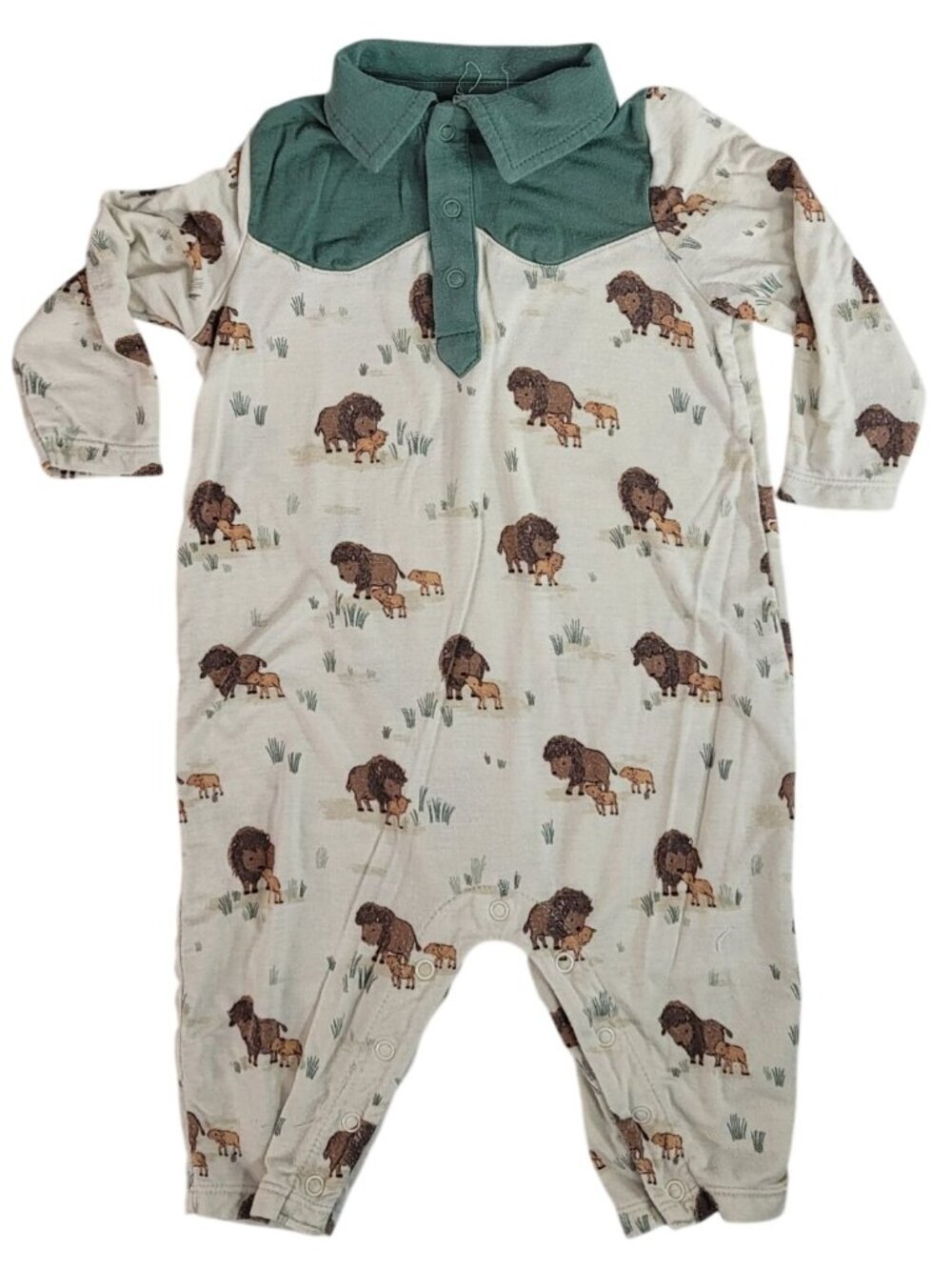 Angel Dear One Piece Romper Green Cream 3-6M Lion Cub Snaps Long Sleeve Bamboo